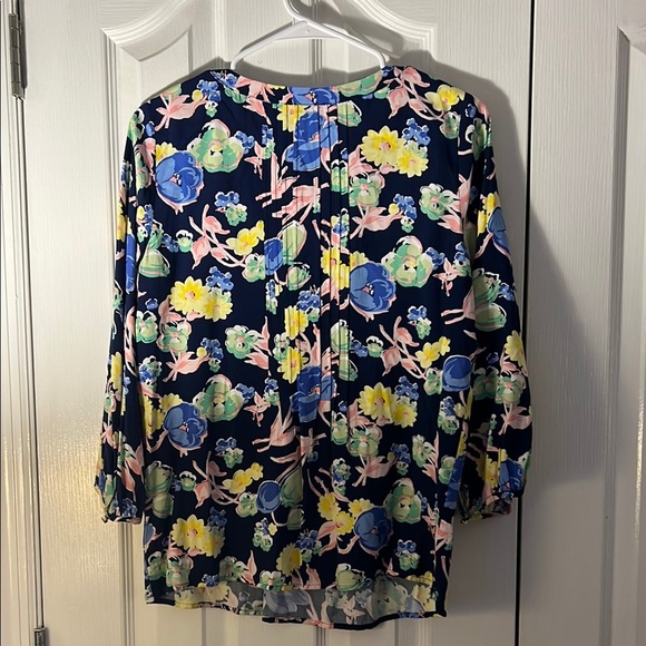 Talbots Womens XS Floral Navy Blouse - Picture 4 of 4